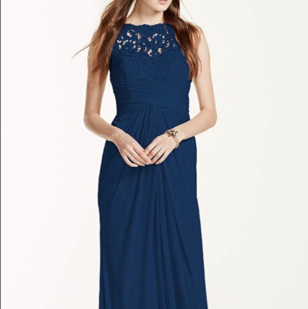David’s Bridal Long Navy bridesmaid dress